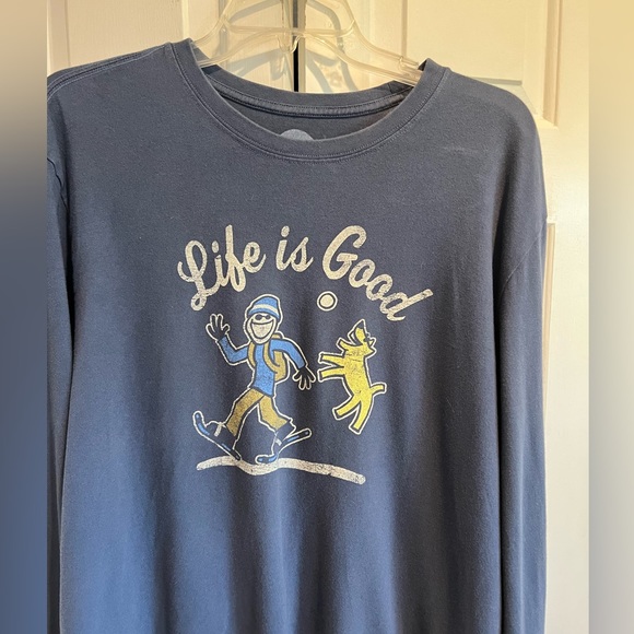 LIFE IS GOOD❄️ Navy, Long Sleeve Crusher T - Snowshoes and Pup - Picture 1 of 7